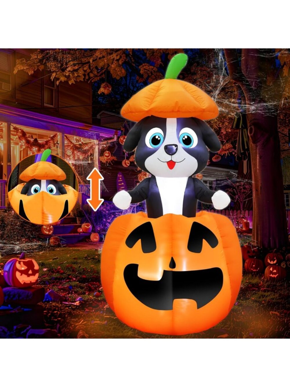 5 FT Halloween Inflatable Dog Breaking Out of Pumpkin - Fun Outdoor Decor
